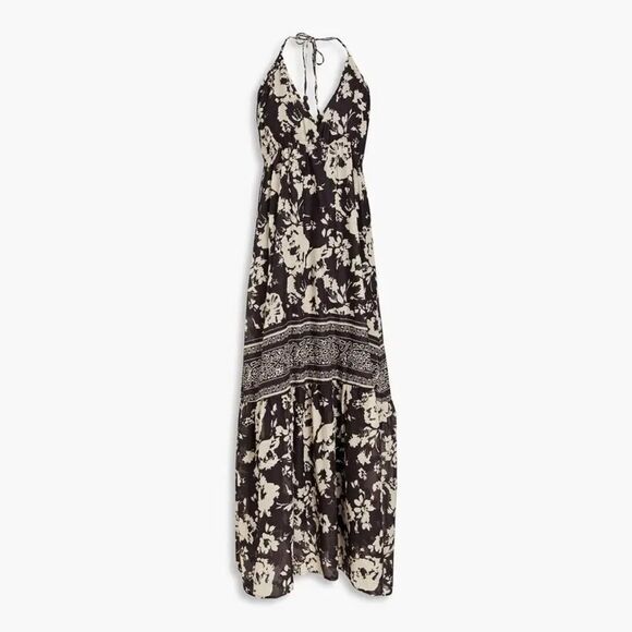 ba&sh Downtown Floral Cotton-Gauze Halter Maxi Dress in Charcoal/Cream | XS - Picture 2 of 10